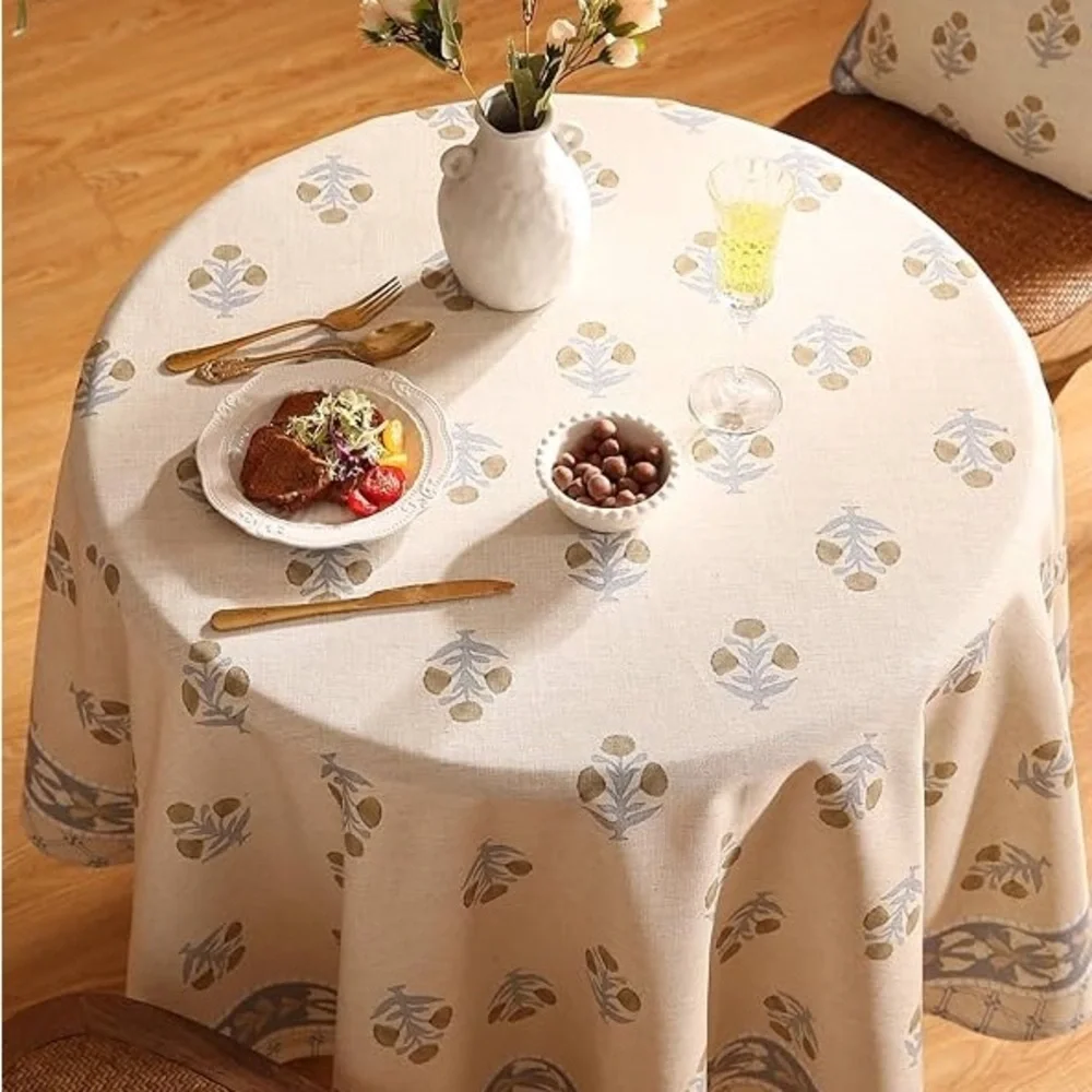 Patdrea Design Beige Tablecloth Round Tables,Rustic Floral Table Cover Cloth67